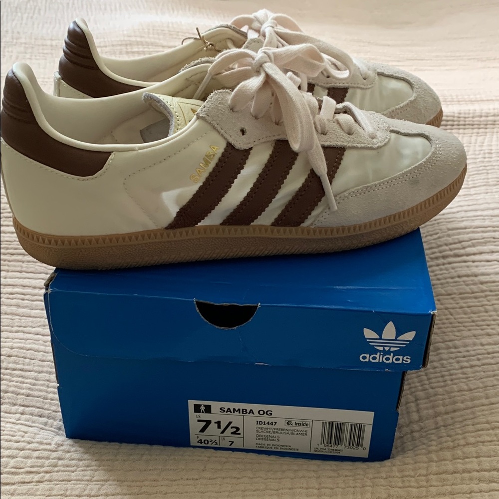 adidas Samba OG Cream and Brown Retro Sneakers - Picture 5 of 12
